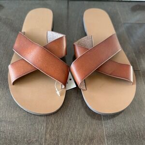 NWT J. Crew Factory‎ Criss Cross Slip On Sandals Vacation Travel Brown 7